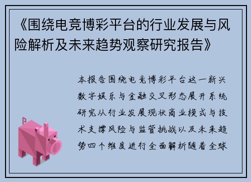 《围绕电竞博彩平台的行业发展与风险解析及未来趋势观察研究报告》 《围绕电竞博彩平台的行业发展与风险解析及未来趋势观察研究报告》